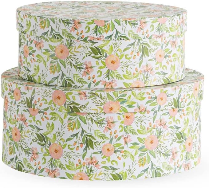 Decoratieve Opslag Kartonnen Dozen - Geschenkdozen met Deksel - Veelzijdig Opbergen - Set van 2 Ovalen - Medium en Large