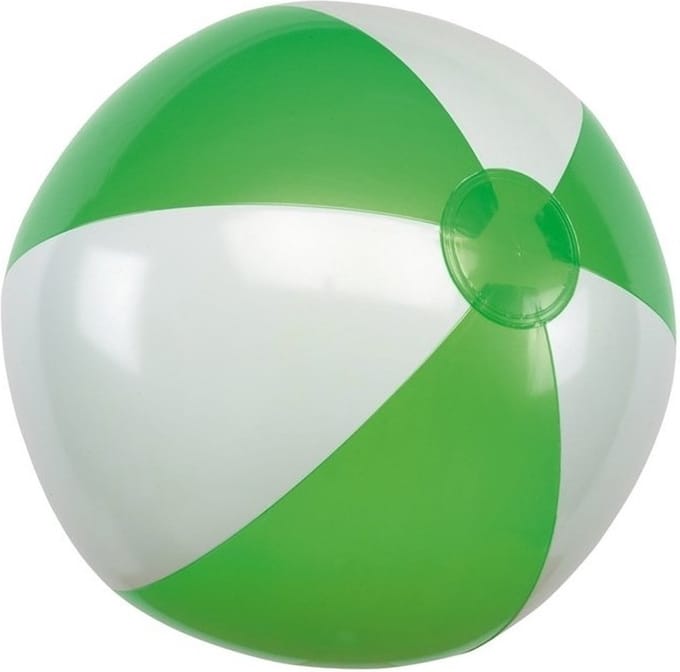 Inspirion Speelgoed strandbal - opblaasbaar - groen/wit - dia 28 cm - Strandballen