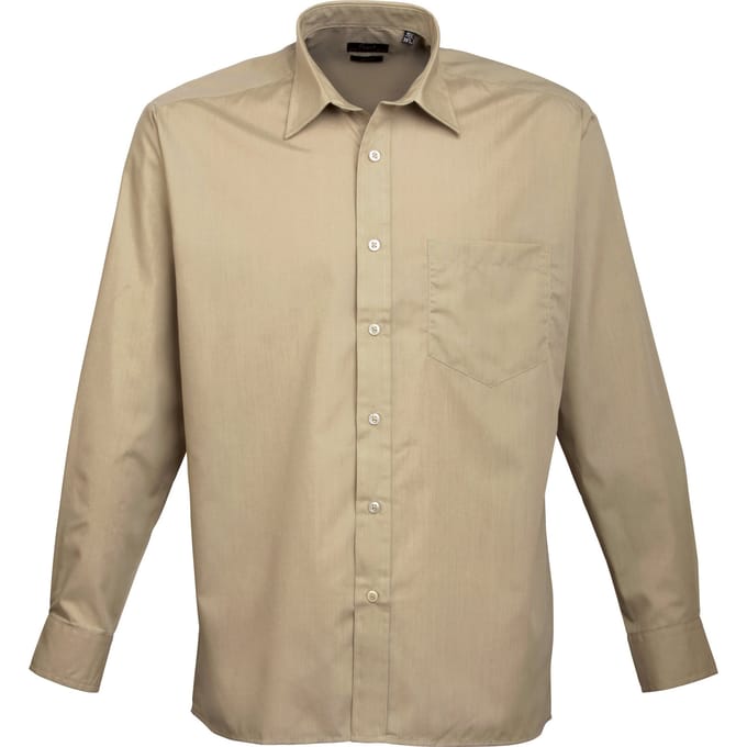 Premier Heren Premier Poplin Formeel Overhemd Met Lange Mouwen (Khaki)