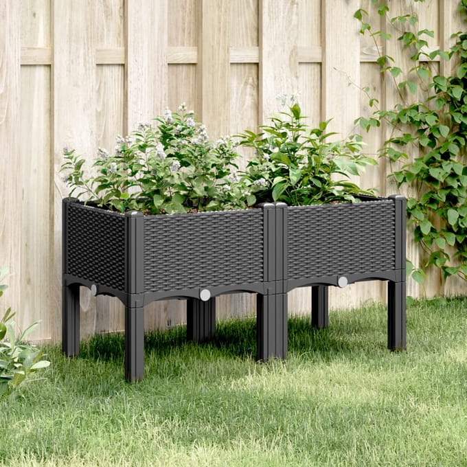 vidaXL - Plantenbak - met - poten - 80x40x42 - cm - polypropeen - zwart
