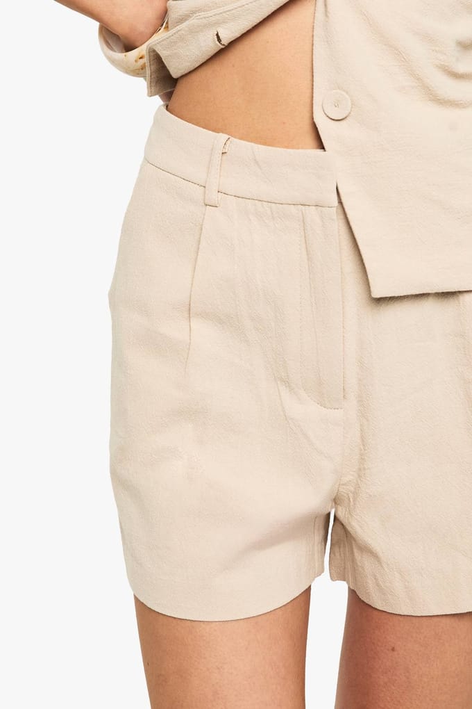 boohoo Dames Linnen Getailleerde Hoge Taille Shorts | Steen | Maat: 34