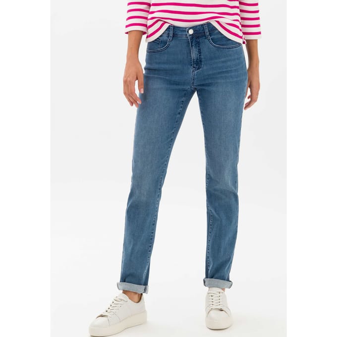 Brax Dames Jeans  Style MARY USED STONE BLUE, denim blauw regular, maat 48