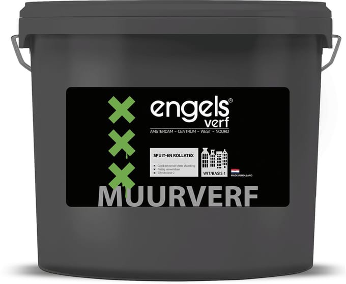 Engels Verf - Muurverf Latex Mat - Waterbasis - Dekkend Wit - Spuit en rollatex - 5 Liter