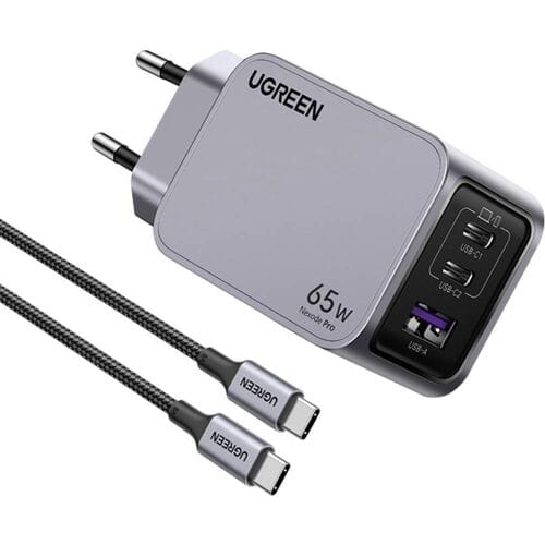 UGREEN Nexode Pro USB-oplader 65 W 2x USB-C, 1x USB-A PPS, USB PD 3.0, Quick Charge 4.0 Grijs Binnen GaN