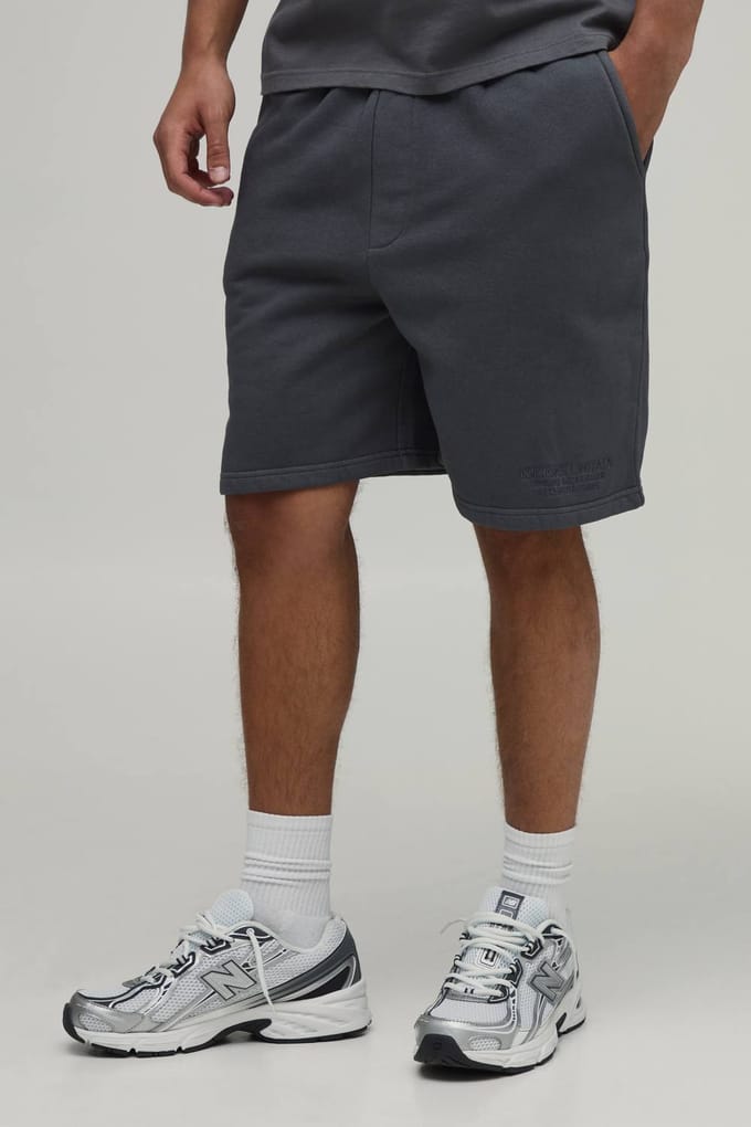Relaxed Fit Washed Embroidered Shorts | Charcoal | Size Medium
