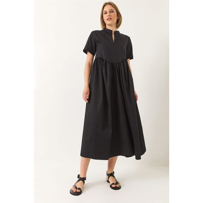 Midi-jurk met Tippet-kraag en volantdetails
