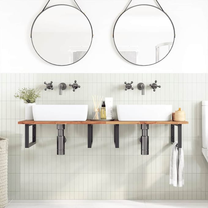 vidaXL - Badkamer - wandschap - staal - en - massief - acaciahout