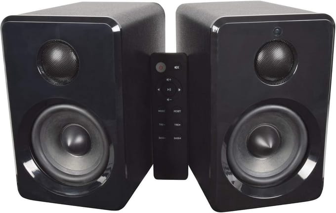 Actieve Stereo HiFi Boekenplank Luidsprekerset met Bluetooth, USB en AUX - Inkl. Afstandsbediening