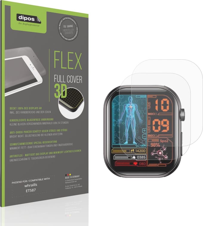 dipos FLEX – 2x Matte Screenprotector geschikt voor whraills ET587 | Volledige Schermbescherming | Case-Friendly