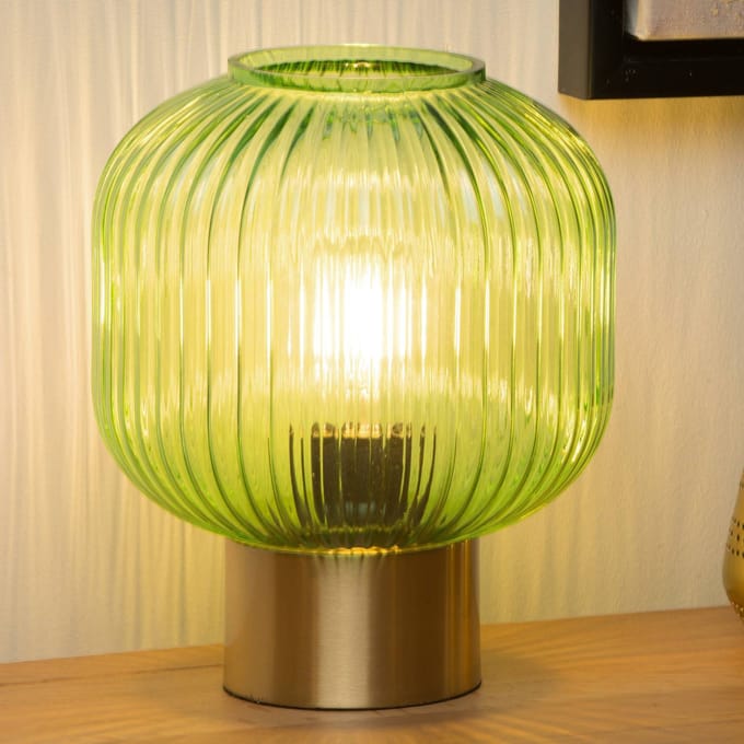 Lucide Maloto tafellamp van glas, groen/goud, Ø 20 cm, E27