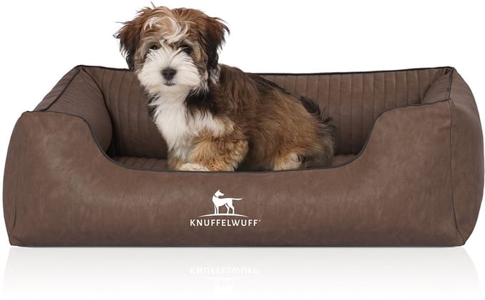 Knuffelwuff Orthopedisch hondenbed Chesapeake van laser-gewatteerd gemarmerd kunstleer M-L 85 x 63cm Bruin