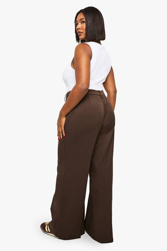 boohoo Dames Plus Op Maat Geknipte Broek | Chocoladebruin | Maat: 50