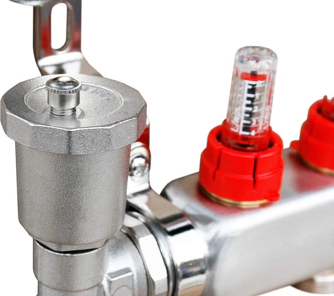 Verdeler RVS voor Vloerverwarming met 2 Circuits en Doorstroommeters