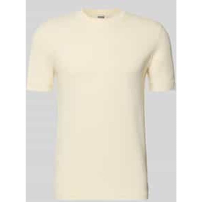 T-shirt met geribde ronde hals
