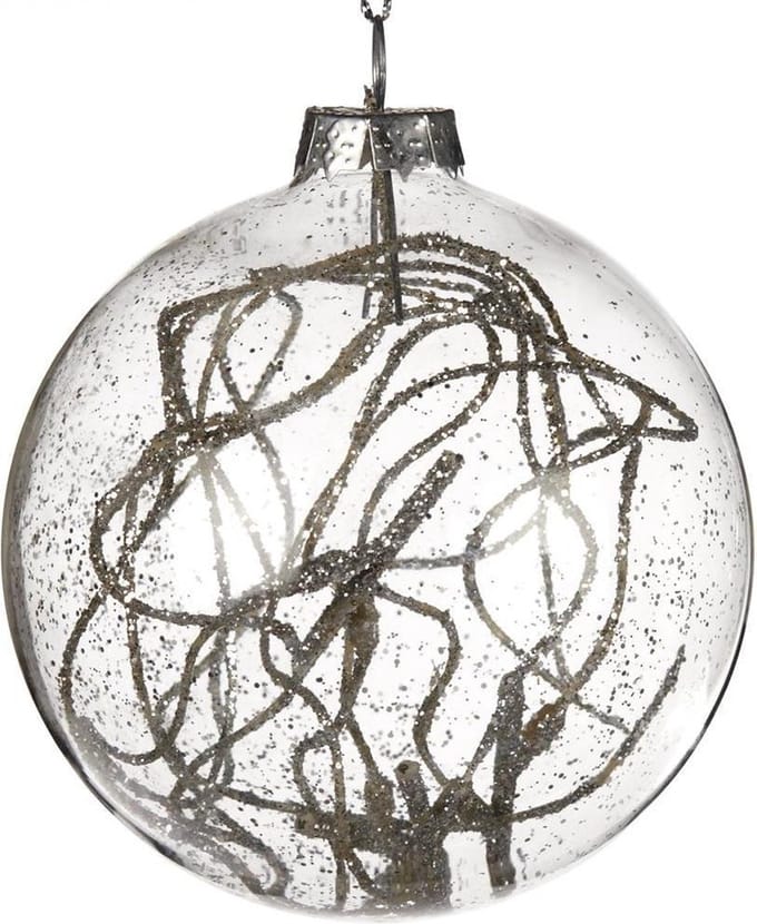 Goodwill Kerstbal Zilver takje Glas D 8 cm   Voordeelverpakking van 2 stuks