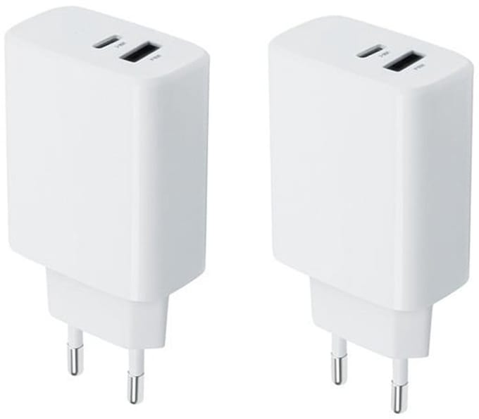 2 stuks OneOne 25W super snellader met 2 poorten. Witte oplader met USB C en USB A. PD en Quick Charge lader adapter past op Redmi 13, Note 10 Pro, Note 11, Note 12, Note 12 Pro, Note 13, Note 13 Pro, Note 13 Pro +, Note 14, Note 14s, Xiaomi