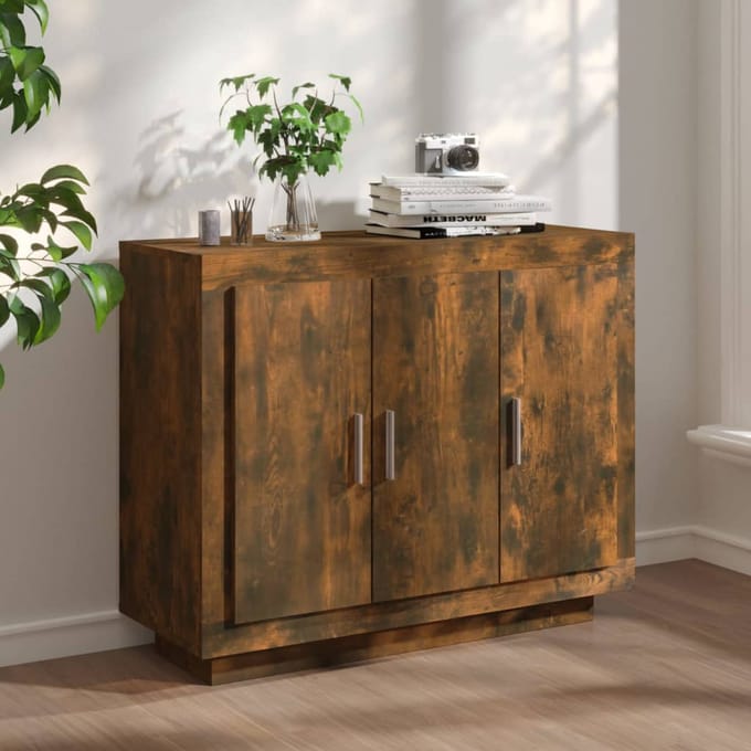 vidaXL - Dressoir - 92x35x75 - cm - bewerkt - hout - gerookt - eikenkleurig