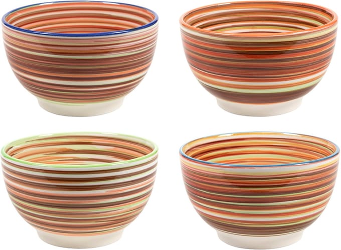 Cookinglife Soepkommen Rhythm & Lines - Saladekom, Dessertkom - Bowls - Aardewerk, Divers - Vaatwasserbestendig, Stapelbaar - Ø 14 cm, 4 Stuks