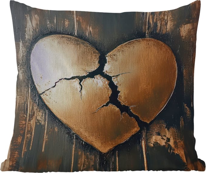 Tuinkussen - Gebroken hart - Goud - Houtlook - Liefde - 40x40 cm - Weerbestendig