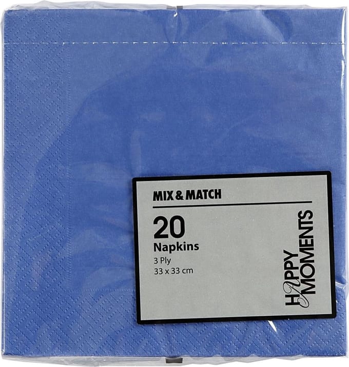 Servetten, witte achterkant, afm 33x33 cm, lichtblauw, 20 stuk/ 1 doos