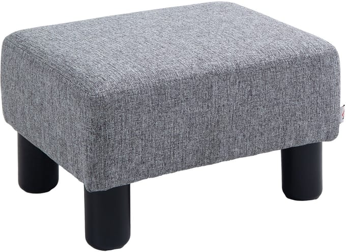 HOMCOM voetenbank met stoffen bekleding - Poef - Hocker - Voetensteun - Grijs
