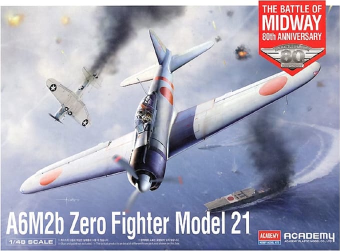 Academy Modelbouwpakket Auto - 12352 Mitsubishi A6M2b Zero Fighter Model 21 - The Battle of Midway Plastic - 1:48 - Modelbouw