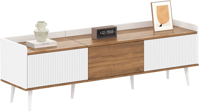 TV-Meubel - 160x39x49,5 cm - 3 Deuren met Compact Design - MDF - Wit/Hout