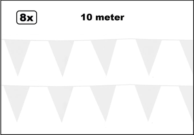 8x stuks vlaggetjes vlaggenlijnen wit - 10 meter - slingers