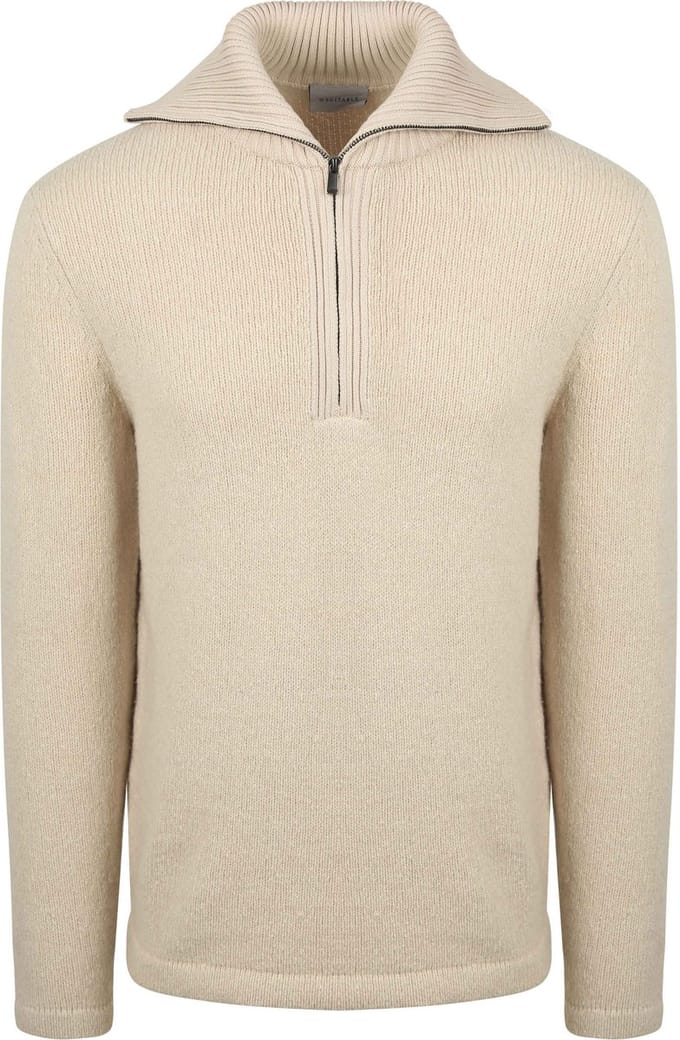 Suitable Deep Zip Pullover Boiled Wool Ecru - Maat M - Heren - Schipperstrui - Schipperstrui met rits - Volwassen mannen