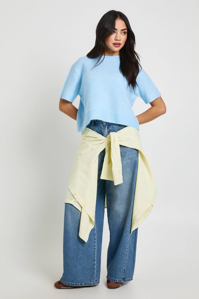 boohoo Dames Oversized Gebreide Top | Blauw | Maat: Small