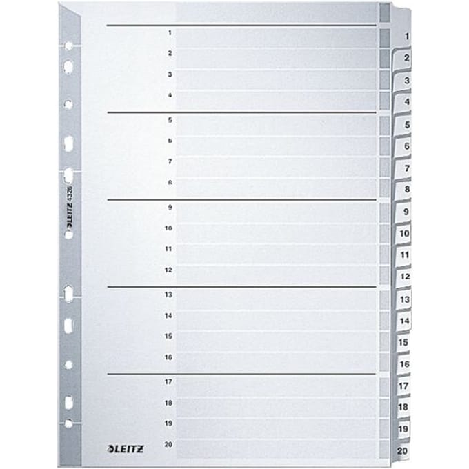 43260000 - Numeric tab index - Cardboard - Gray - Portrait - A4 - 160 g/m²