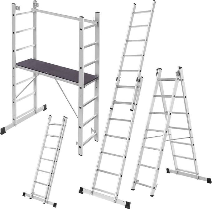 14-traps Aluminium Steiger met Platform en Antislip Voeten - Multifunctionele Ladder voor Professionals