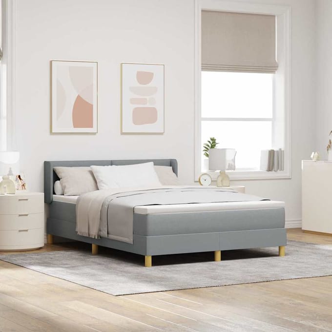 vidaXL - Boxspring - bed - met - kussen - Lichtgrijs - 200 - x - 160 - cm - Stof
