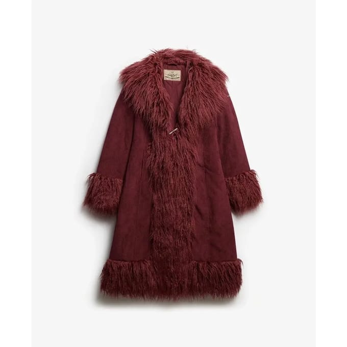 Superdry Long Afghan Jas Rood,Paars M Vrouw