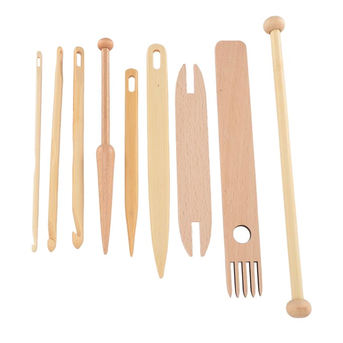 9 Stuks Houten Weefgereedschap Prikstok Haaknaald Shuttle Kit Handweefgetouw Machine Accessoires beige