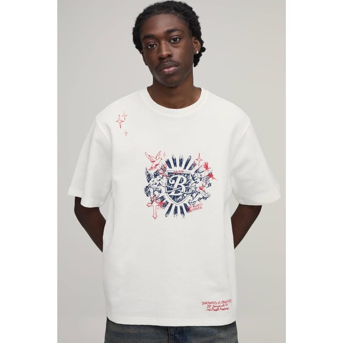 Relaxed Wafel Doodle Print T-shirt Met Korte Mouwen | Ecru | Size Large