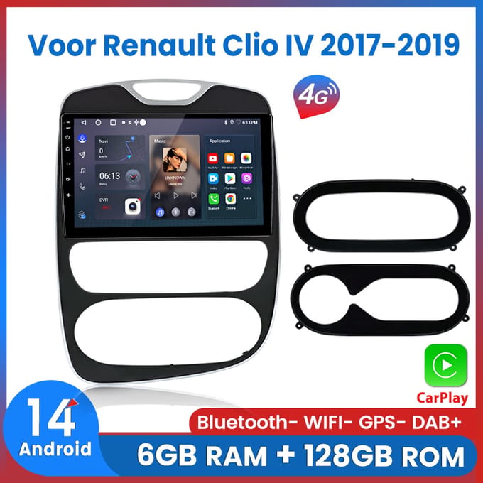 Awesafe Carplay Autoradio Geschikt voor Renault Clio 4 2017 t/m 2019 - Android 14 - Draadloos Apple Carplay & Android Auto - 6GB + 128GB - 8-Core processor - Bluetooth & Wifi - GPS Navigatie