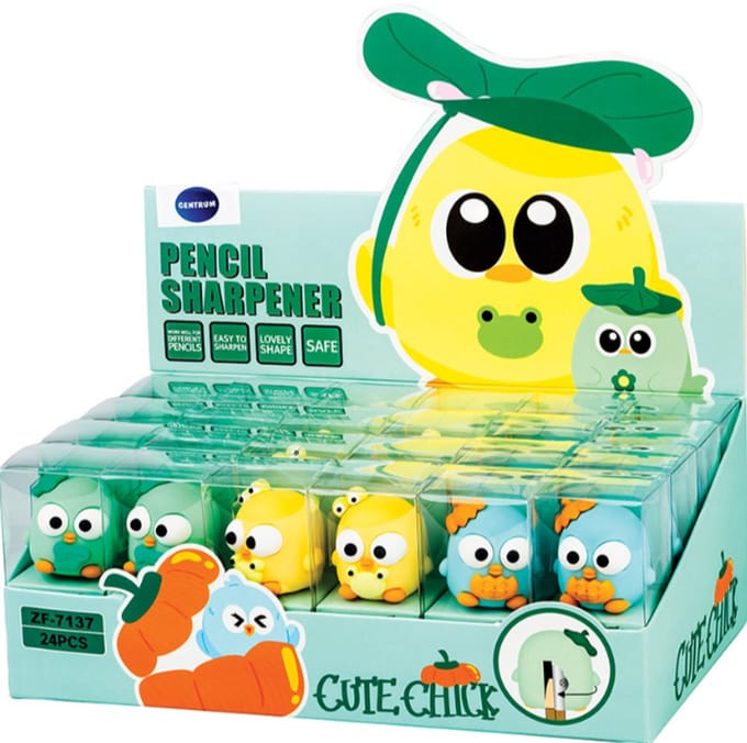 Centrum puntenslijper schattig kuikentje 24 stuks bureau accessoire.
