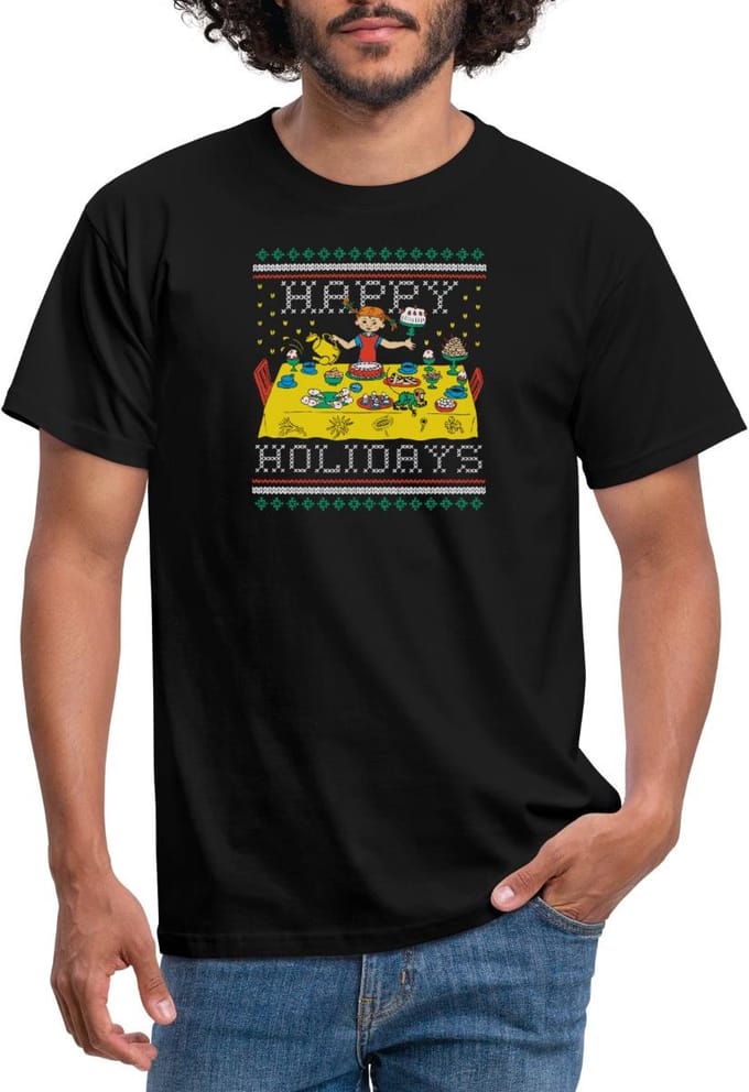 Pippi Langkous En Meneer Nilsson Happy Holidays T-Shirt Heren