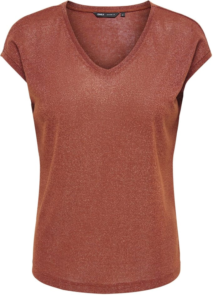 ONLY- ONLSILVERY S/S V NECK LUREX TOP JRS NOOS - Dames - T-shirt