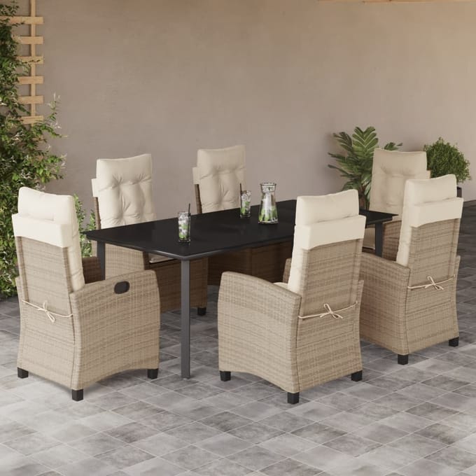 vidaXL - 7-delige - Tuinset - met - kussens - poly - rattan - beige
