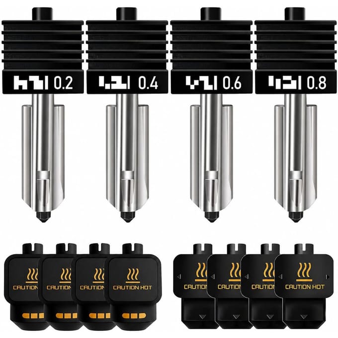 4 Stuks Hotend Kit Vervanging voor Bambu Lab X2D P2S 3D Printer 0.2 0.4 0.6 0.8mm Gehard Stalen Mondstuk Hotend met gray