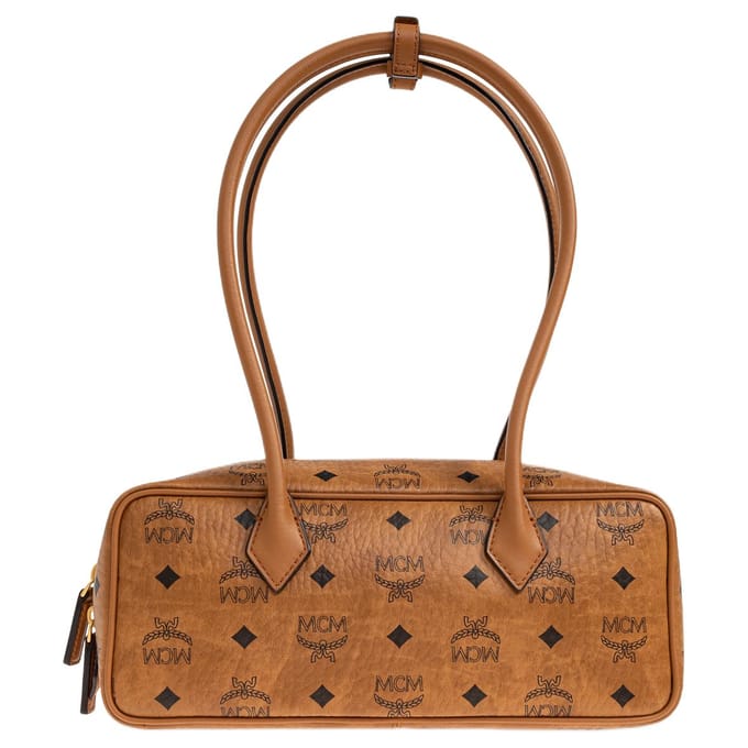 MCM Aren Letter Logo Reliëf Leer Schoudertas Klein Dames schoudertas Cognac MWSGSTA02CO001 Basic Set (Bag+Dust Bag) brown