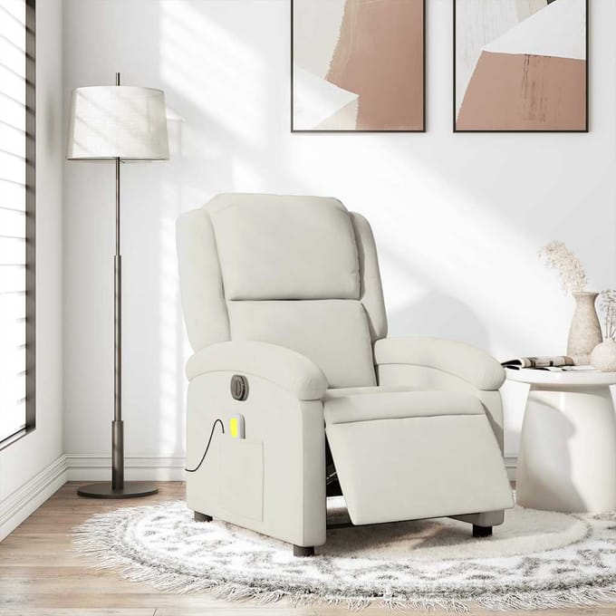 vidaXL - Massagestoel - elektrisch - verstelbaar - fluweel - crèmekleurig