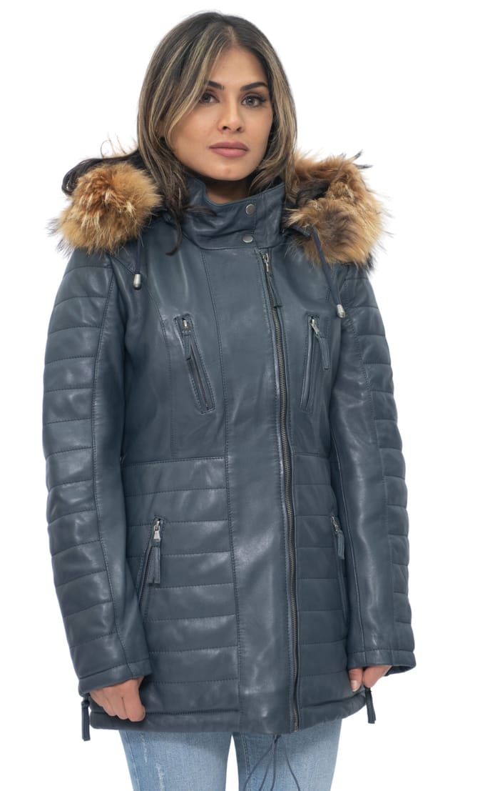 Dames gewatteerde leren parka jas-Curitiba