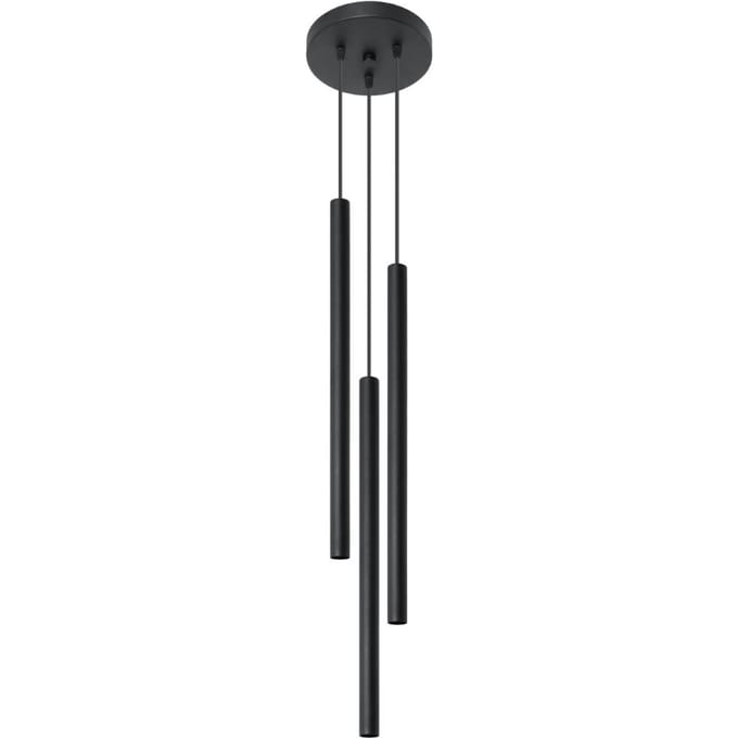 Hanglamp PASTELO 3P met 3 buiskappen op ronde rozet - Sollux Lighting - IP20 - Zwart staal behuizing - 20 x 20 x 90 cm - 3 x G9 LED, exclusief lichtbron - 3 x 8 W - Moderne hanglamp voor woonkamer, slaapkamer en eetkamer