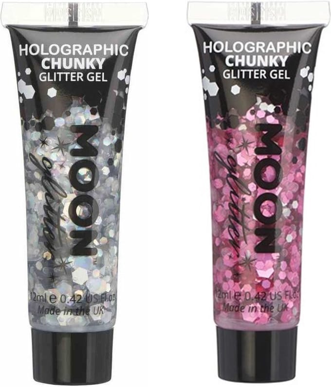 Moon Creations Chunky Glittergel set - voor lichaam en gezicht - zilver/roze