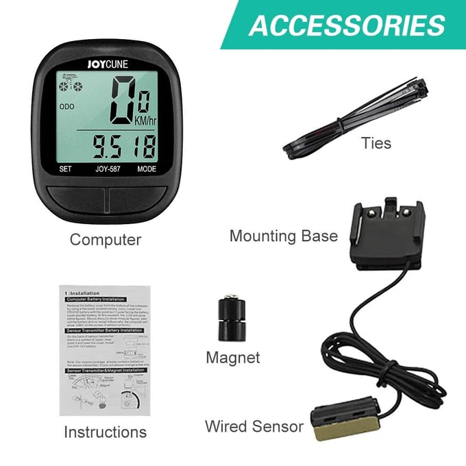 Fietscomputer Fiets Waterdichte Bekabelde Snelheidsmeter en Kilometerteller Stopwatch Fietscomputer met LED-Display voor Fietswedstrijd black