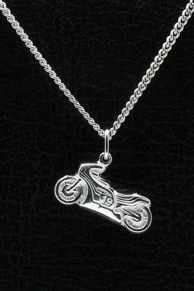 Zilveren Honda racemotor ketting hanger