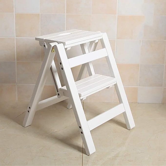 Houten Opstapje - Opvouwbare Ladder - Extra Hoogte Bereiken - Extra Brede Treden - 47 cm - Licht Houtkleur